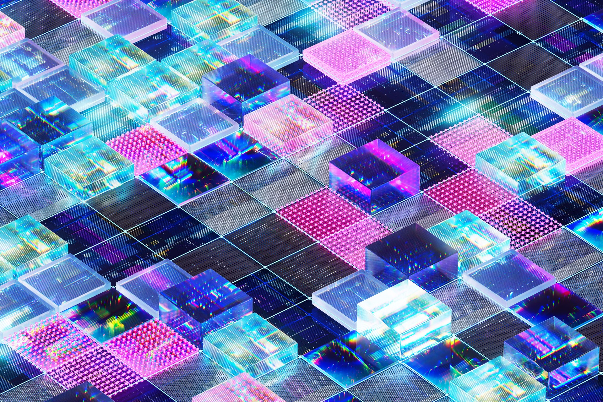Futuristic glass cubes forming an abstract technological background representing big data and artificial intelligence